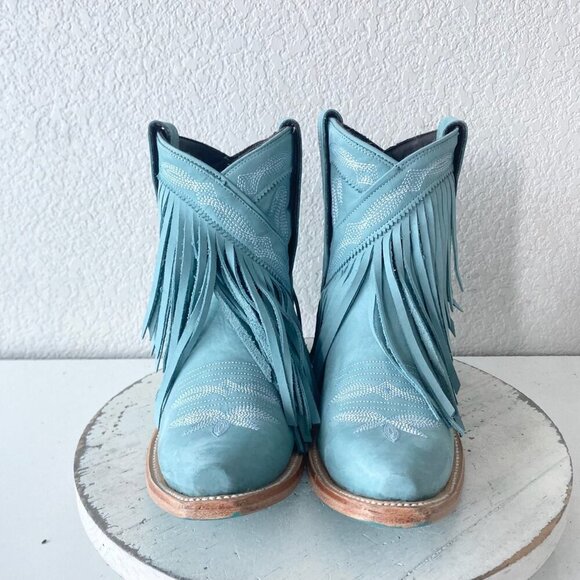 Lane SENITA FALLS Womens Cowboy Bootie 7.5 Blue Fringe Western Short Cowgirl - Picture 5 of 11
